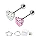 2pcs Dome Clear Heart Gem Barbell Tongue Ring 14G