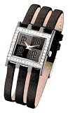 Pierre Lannier - 193B983 - Montre Femme - Acier Chrome avec strass - Quartz Analogique - Cadran Noir -Bracelet Cuir ajoure Noir
