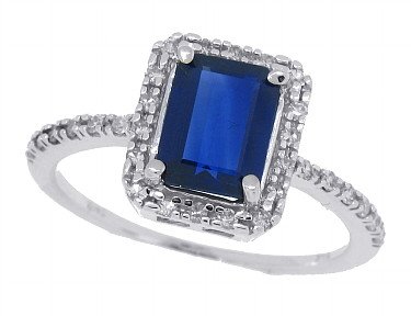 1.43Ct Emerald Cut Genuine Sapphire and Diamond Ring in 14Kt White Gold-6