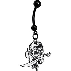 Black and White Pirate Skull Belly Ring