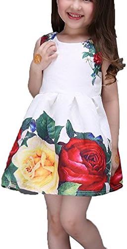 MelBedy Fashion Baby Girls Sleeveless A Line Flower Print Princess Party Dress White