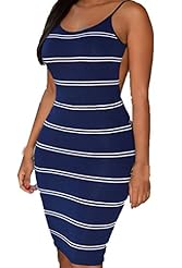 Spring Summer Winter Striped Print Polyester/Spandex Sleeveless Open-Back Bodycon Dress/Club Dress 