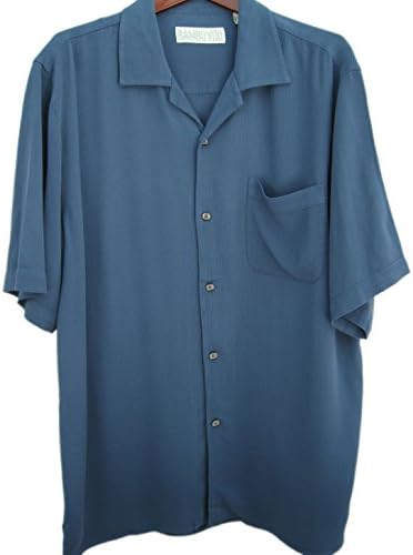 Mens 100% Bamboo Waffle Weave Camp Shirt Casual Brushed Blue (Medium)