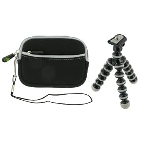 Neoprene Sleeve Case (Black) and Premium Tripod for Fujifilm FinePix AX200 12 MP Digital Camera Silver