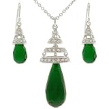 Necklace Earring Sterling Silver Swarovski Crystals Emerald May Birthstone Swirl Jewelry Set Gift Bucasi SALE