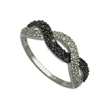 9ct White Gold Ladies Interwoven Ring Set with 0.34ct of White and Black Diamonds Size - N