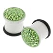 White Single Flared Green Gem-Studded Plug with Clear Dome Coating and "O" Ring - 2G - Sold as a Pair