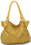 LA9A032-YELLOW Voga 'Mary' Stylish Women Handbag Flower pattern Design Shoulder Bag Tote Design + Free Celebrity Sunglasses Urban Stylish Brown Clear 2tone Frame Amber Gradient Eyewear