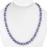 EXP Handmade Blue-White Fusion Glass & Silver Tone Necklace