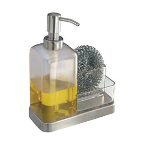 InterDesign Forma 2-Soap and Sponge Caddy, Clear/ Brushed Stainless Steel Accents