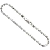 Sterling Silver 1/8" (3.3 mm) Italian Diamond Cut Rope Chain, Nickel Free, 7", 8", 9", 16", 18", 20", 22", 24", 30",
