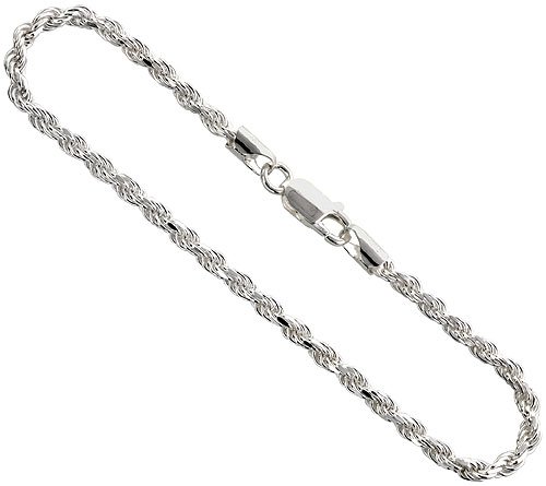 Childrens Toyshop  Jewelry : Sterling Silver 1/8" (3.3 mm) Italian Diamond Cut Rope Chain, Nickel Free, 7", 8", 9", 16", 18", 20", 22", 24", 30",