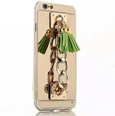 iPhone 6 Plus Case, LliVEER Ribbon Bling Gold Chrome Plated Rigid with Chain Clutch Holder Tassel Case Pendant Tassels + PC Mirror Hard Back Case Cover For iPhone 6 Plus / 6S Plus 5.5inch Green