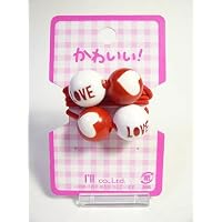 【メール便　送料無料】3色　かわいい台紙に2個セット　LOVE＆ハート　ヘアゴム (赤)
