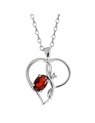 0.56 Ct Oval Red Garnet and White Diamond Sterling Silver Pendant with 18" Chain