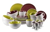 Produkt-Bild: Domestic 923193 Fr&uuml;hst&uuml;cksset 30-teilig Two Tone mit je 6 Tassen, Untertassen, Desserteller, M&uuml;slischalen und Eierbecher purple / gr&uuml;n