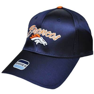 NFL Denver Broncos Satin Navy Blue Orange Ladies Womens Rhinestones Gems Hat Cap