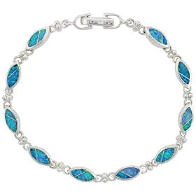 Synthetic Opal Marquis Shaped Link Bracelet in Sterling Silver by Sabrina Silver