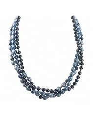 14K white gold 3 strand dyed black/blue/light blue freshwater cultured pearl twist necklace, 18"