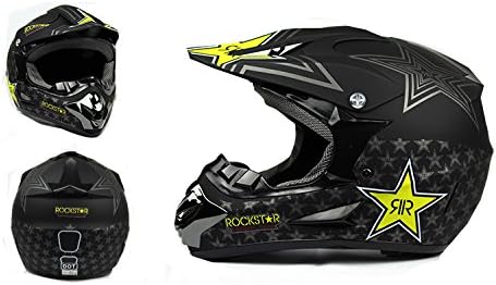 Adult Off Road Helmet ATV Motocross Helmet (Matte Black Star, L)