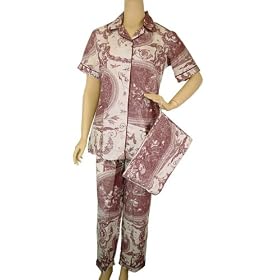 Beautiful Brown Toile French Elegant Design Short Sleeve Pajamas ~ 3 sizes