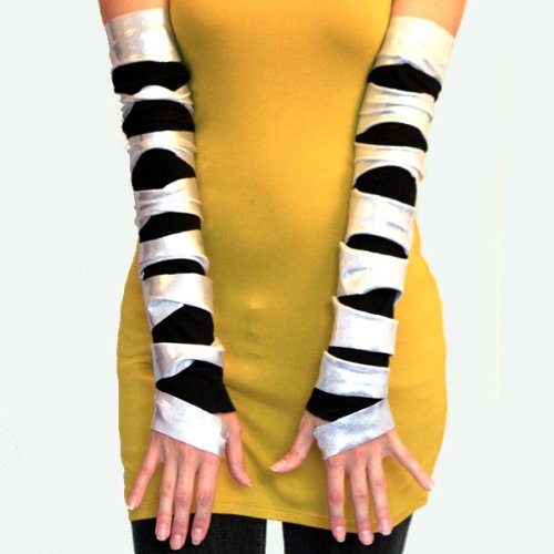 Trixy Xchange Silver PVC Slashed Elbow Length Arm Warmers