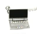 Fun 3d Black & Silver Laptop Replica Charm Necklace with Crystals