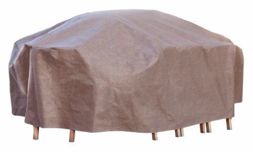 Duck Covers Elite Rectangle / Oval Patio Table & Chair Set Cover with Inflatable Airbag to Prevent Pooling, 127-Inch