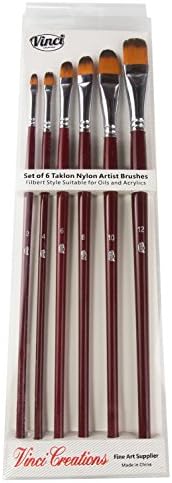 Professional Quality Artist Paint Brushes by Vinci Creations - Set of 6 - Nylon Bristles - Paint with Oils/Acrylic paints - Watercolors - Face Painting - Art Students - Long Handled - Durable