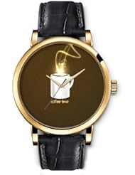 SPRAWL Aanalog Fashion Series Gold Ladies Watches of Genuine Black Leather Strap,Unique Wrist Watch for Women Girls Designed with Time of coffee