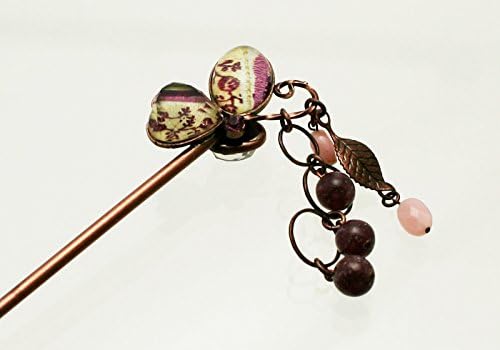 Tamarusan Rose Pattern Butterfly Japanese Hair Stick Pink Common Opal, Lepidolite Antique