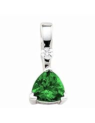 14K White Gold Trillion Cut Chatham Created Emerald and Diamond Pendant -- LIFETIME WARRANTY