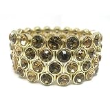 Crystal Studded Gold Metal Casting Stretch Bangle Bracelet Fashion Jewelry