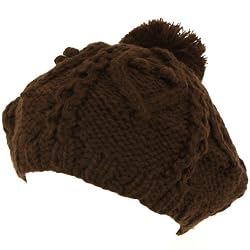 Handknit Chunky Knit Winter Beret Knit Tam Hat Brown