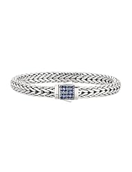 Phillip Gavriel 7mm Sterling Silver with Blue Sapphire Wide Wheat Patterned 7.5" Bracelet