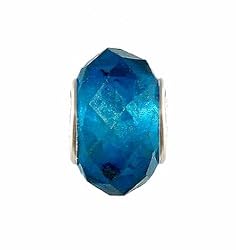 Pandora Style Charm Bead (Z72) Faceted Murano Lampwork Glass (14mm x 10mm) (fits Troll too)