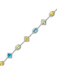 Sterling Silver 7 Inch Multicolored CZ Bracelet - 7 Inch