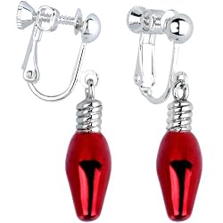 Red Chrismas Light Clip Earrings