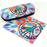 Tie Dyed Peace Sign Hard Eyeglass Carrying Case and Cloth