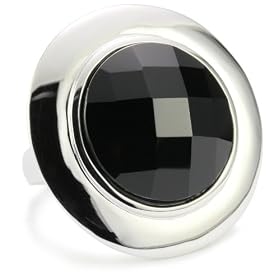 ELLE Jewelry Sterling Silver Circle Black Agate Ring