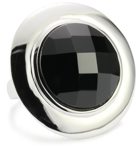 ELLE Jewelry Circle Black Agate Sterling Silver Ring, Size 5