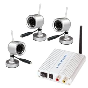 2.4 GHz Alloyed shell Water-proof Wireless Indoor/Outdoor CMOS security system with 3 Pack Security Surveillance Camera Kit w/Night Vision