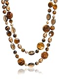 Sterling Silver Tiger Eye, Citrine and Smoky Quartz Carved Floral Necklace, 18.5