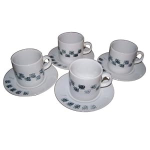 ArtisanStreet's 8-Piece Demitasse Set. Hand Painted. Design on White China. One of a Kind. Signed by 