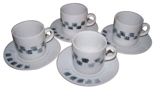 ArtisanStreet's 8-Piece Demitasse Set. Hand Painted Print Block Design on White China. One... by ArtisanStreet
