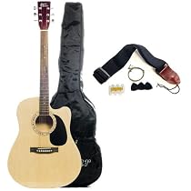 Austin Bazaar 38 Inch Natural Cutaway Guitar with Carrying Bag and Accessories