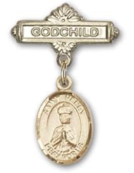14K Gold Baby Badge with St. Henry II Charm and Godchild Badge Pin