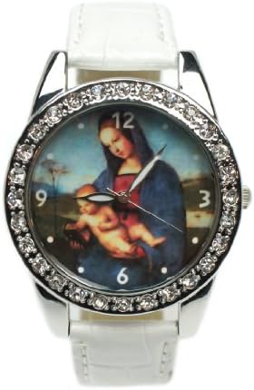 Mother and Baby white Leather Cz Wrist Watch 7" to 9"