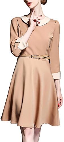 Lady Fashion Women's Autumn Winter Peter Pan Collar Skater Dress Size L Apricot