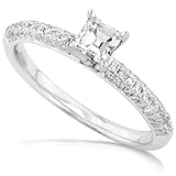 1/2 Carat Asscher & Round Diamond Engagement Ring in 14kt White Gold